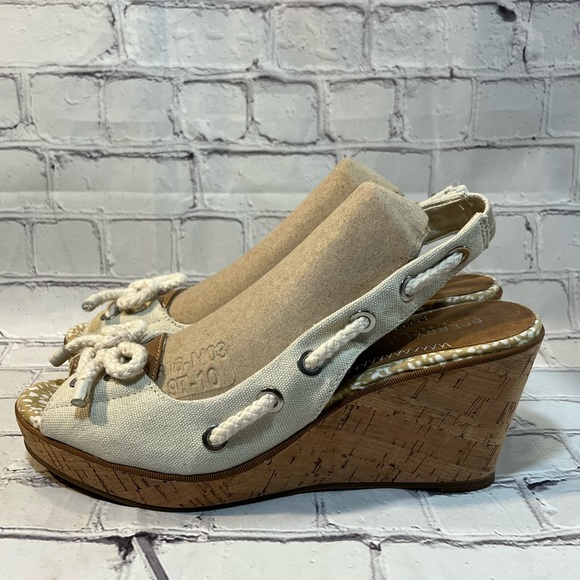 SPERRY TOP SIDER Southport Rope Tie Cork Wedge Cream Canvas-9 - Picture 2 of 6